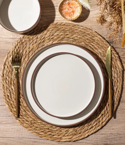 Vista 4 de LERATIO Platos de Cerámica, Juego de 6 Platos Planos de Ensalada de 8.0 Pulgadas, Platos Modernos de Borde Alto para Cocina, Aptos para Microondas
