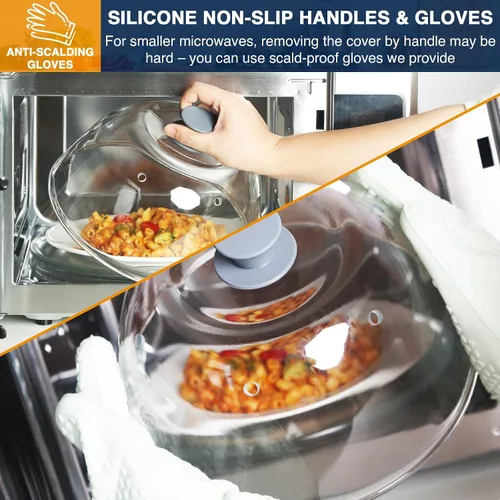 Vista 6 de Lopeztek Cubierta alta de vidrio contra salpicaduras para microondas, 0.9-2.2 pies cúbicos para microondas, protector de salpicaduras para platos