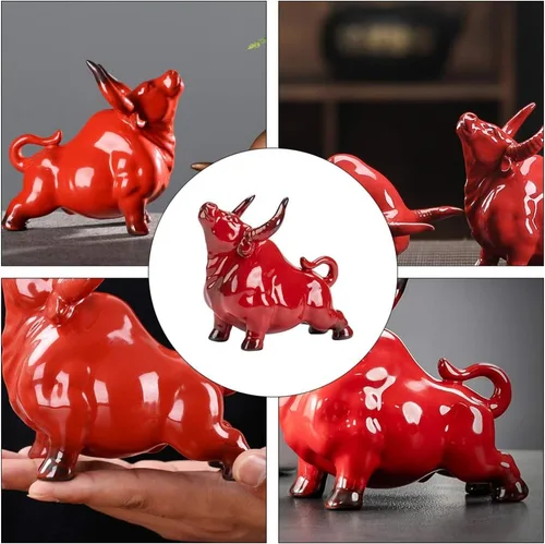 Vista 5 de VOSAREA Wall Street Bulls - Estatuas de buey del zodiaco chino, estatua de toro, escultura de Feng Shui, riqueza, prosperidad, decoración