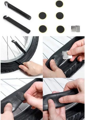 Vista 5 de Bomba de neumáticos de bicicleta, kits de herramientas de reparación de bicicletas, bolsa de sillín, parches, herramienta multifunción 11 en 1