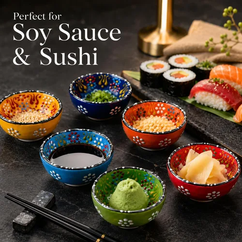 Vista 7 de BCS Juego de 6 cuencos de cerámica pequeños para inmersión, tabla de preparación de cocina y charcutería, plato de salsa de soja, platos decorativos