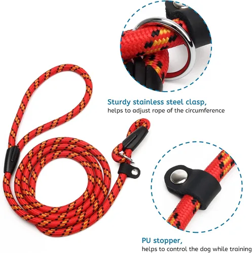 Vista 3 de Coolrunner 2 cuerdas duraderas para perros, correa de entrenamiento de perros de 5 pies, correa antideslizante fuerte, correa de nailon ajustable