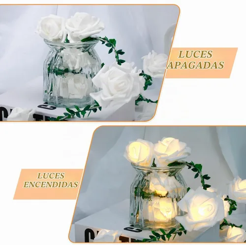 Vista 5 de VIPMOON Guirnalda de luces artificiales de 20 LED de 10 pies, funciona con pilas, con control remoto, tira de luces blancas cálidas impermeables