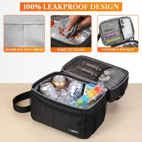 Vista 4 de OPUX Lonchera para hombres y mujeres, bolsa de almuerzo grande aislada para trabajo de adultos, lonchera de dos pisos para preparación de comidas
