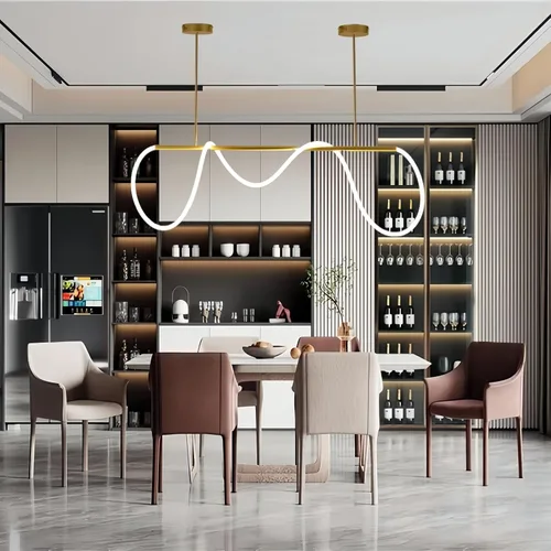 Vista 15 de Lámparas colgantes LED modernas para isla de cocina, lámpara lineal LED regulable con control remoto, lámpara de iluminación de isla negra de 39