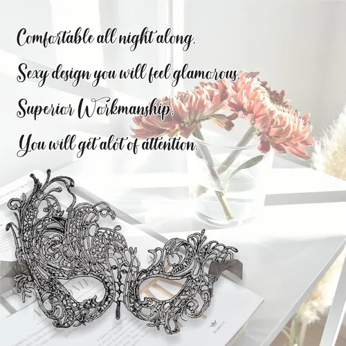 Vista 7 de Lace Masquerade Mask for Women - Venetian Party, Prom, Mardi Gras, Halloween