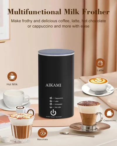 Vista 5 de Cafetera de una sola porción 4 en 1 con espumador de leche y molinillo de café, cafetera para taza K y café molido, con depósito de agua extraíble