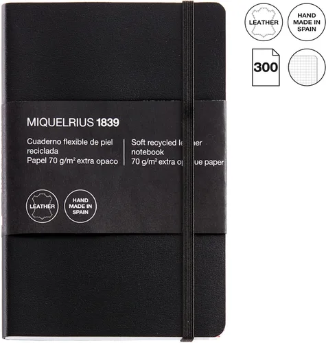 Vista 3 de Basicos MR 10420 - Cuaderno A6 de piel flexible con 300 páginas con cuadrícula con índice - Viene con goma - Negro