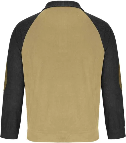 Vista 3 de Camisa de pana para hombre, cuello de solapa, botones, cuello alto, manga larga, suéteres tipo polo con parches en los codos