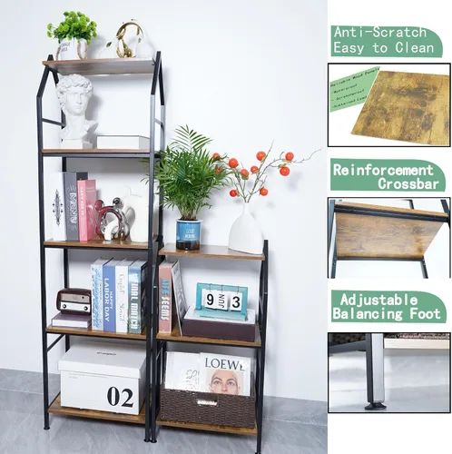 Vista 5 de Estantería pequeña industrial de 3 niveles, estantería estrecha de metal, organizador de almacenamiento para libros para sala de estar, dormitorio