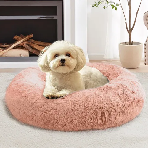 Vista 40 de JOLLYVOGUE - Cama calmante para perros y gatos pequeños y medianos, antiansiedad, redonda, suave, acogedora con parte inferior antideslizante