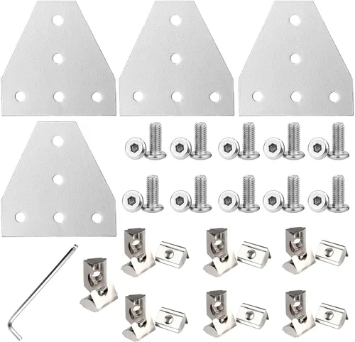 Vista 6 de 4 juegos de soportes de esquina de 4040 con 5 agujeros en forma de L, placas de unión para accesorios de extrusión de aluminio 4040 en negro (L)