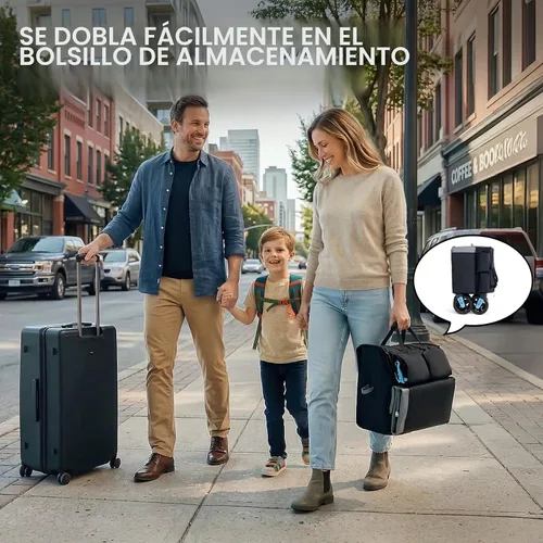 Vista 3 de EVER ADVANCED Vagón ultracompacto para 2 niños, vagón cochecito plegable de viaje de empujar y tirar con toldo desmontable, asas y arneses Negro