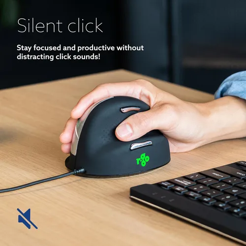 Vista 4 de R-Go HE Ratón ergonómico, con software de interrupción, cable USB-C (con convertidor USB-A), diseño vertical, túnel carpiano, clic silencioso