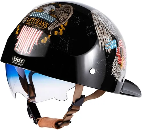 Vista 14 de Gorra de béisbol con casco de motocicleta medio, casco de moto con cara abierta de estilo vintage para adultos, hombres y mujeres, para crucero