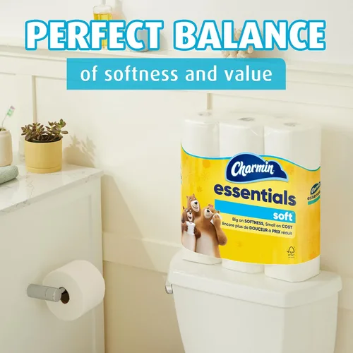 Vista 4 de Charmin Essentials - Papel higiénico suave, 6 mega rollos, 330 hojas por rollo