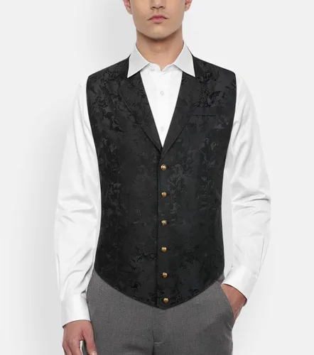 Vista 2 de HISDERN Chaleco de traje de cachemira brillante para hombre, chaleco gótico steampunk victoriano para hombre, traje de fiesta de boda o esmoquin