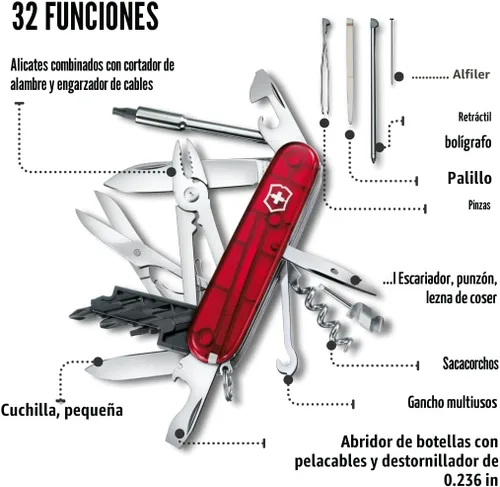 Vista 5 de Victorinox Cyber Tool M 32 Functions Swiss Army - Cuchillo de bolsillo mediano con estuche plegable, color rubí