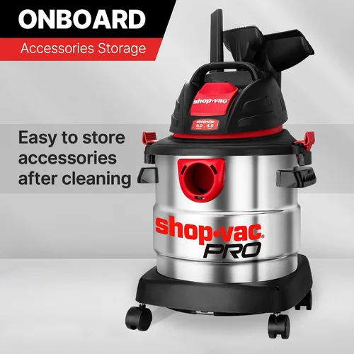 Vista 3 de Shop-Vac Aspiradora húmeda/seca de 5 galones y 4.5 HP de pico, tanque de acero inoxidable, aspiradora de taller portátil con filtro, manguera
