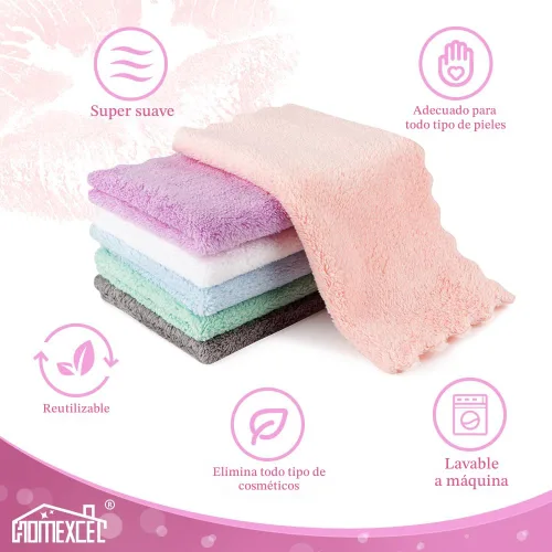 Vista 5 de HOMEXCEL Paquete de 24 paños desmaquillantes premium, paños de limpieza facial reutilizables súper suaves de 7 x 7 pulgadas con solo agua, toallas
