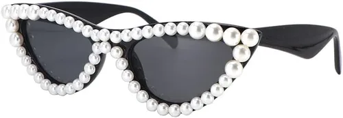 Vista 2 de Gafas de sol de ojo de gato con perlas para mujer, lindas gafas de moda