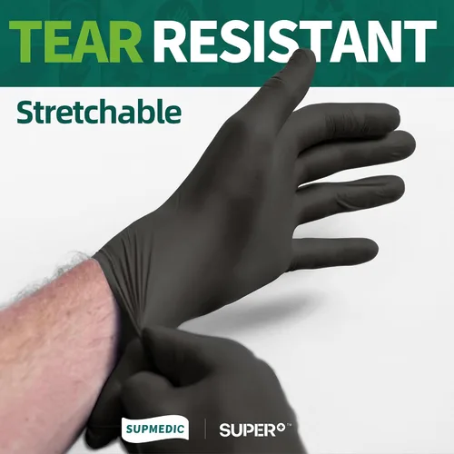Vista 6 de Supmedic Vinyl Disposable Exam Gloves, Black 4Mil Powder-Free Latex-Free Medical Food Safe Cooking Cleaning Glove 100 &1000Ct