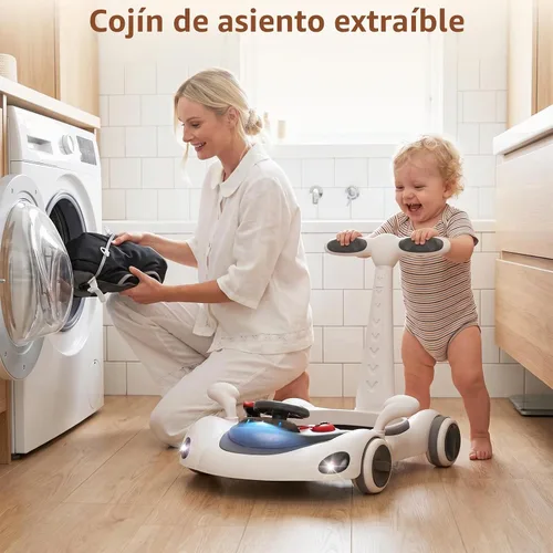 Vista 7 de INFANS Andador de bebé plegable 9 en 1 con asa, toldo para el sol, gris y Gris Blanco