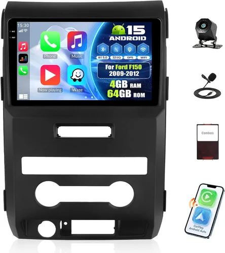 Vista 11 de [Android 15 4+128G] Estéreo de coche para Ford F150 2009 2010 2011 2012 con Carplay inalámbrico Android Auto, 9 pulgadas Incell pantalla táctil
