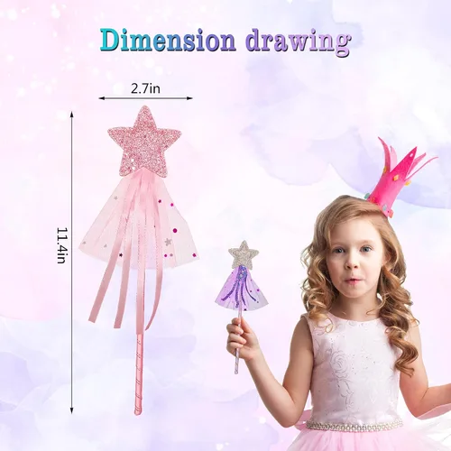 Vista 4 de PPXMEEUDC Kit de varita de princesa con purpurina 6 unidades varita mágica de estrella de hadas para disfraz de niña juego de rol cosplay fiesta