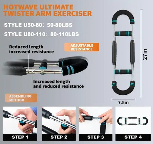Vista 6 de HOTWAVE Twister Arm Trainer, Adjustable Chest & Arm Exerciser for Men Women, Portable Home Fitness Equipment Kit for Upper Body Muscle Strength