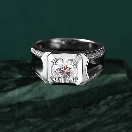 Vista 2 de SweetJew Anillo de boda de moissanita para hombre, plata de ley 925, 2cttw D, color VVS1, claridad brillante, corte redondo, anillos de promesa