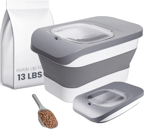 Vista 10 de HOYTAMDAR Recipiente para almacenamiento de alimentos para perros de 25-28 libras, recipiente plegable para alimentos de perro, ruedas, asa