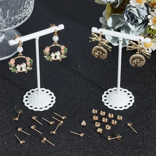 Vista 4 de Beebeecraft 50 aretes de bola de 0.118 pulgadas chapados en oro de 24 quilates de acero inoxidable con bucle, 50 piezas de respaldo, fabricación
