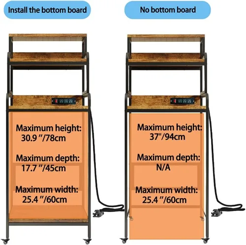 Vista 3 de COCOLUCKY Soporte de tablero de clavijas para nevera mini de 4 niveles con almacenamiento, gabinete para nevera mini con toma de corriente, estante