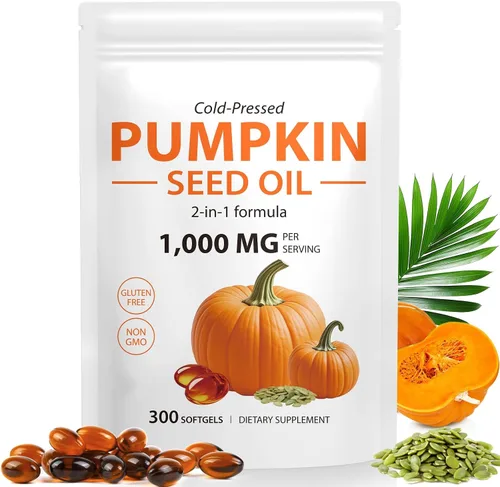 ITSDAWN Cápsulas de aceite de semilla de calabaza, extracto de semilla de calabaza 2 en 1, 300 cápsulas blandas, apoya el crecimiento del cabello