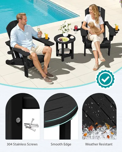 Vista 5 de SERWALL Mesa auxiliar redonda para exteriores, mesa auxiliar Adirondack pequeña de HDPE, mesa auxiliar de patio de 2 niveles para patio trasero