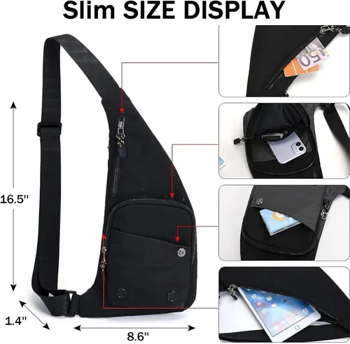 Vista 3 de Tealots Bolso bandolera delgado con bolsillo personal, bolso de hombro casual, mochila ligera, bolsa de pecho para viajes, senderismo