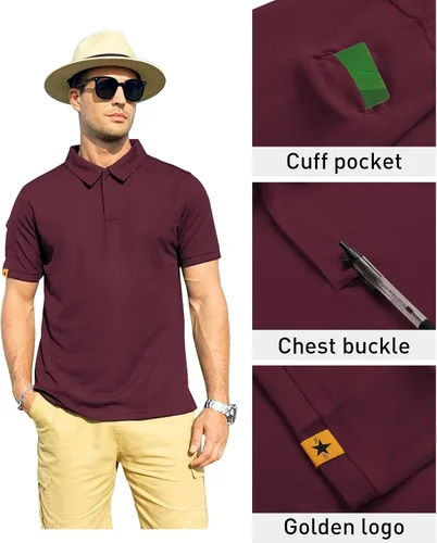 Vista 2 de ZITY Camiseta polo para hombre, de manga corta, con cuello, deportiva, táctica, atlética, para golf, uso diario, casual, con clase