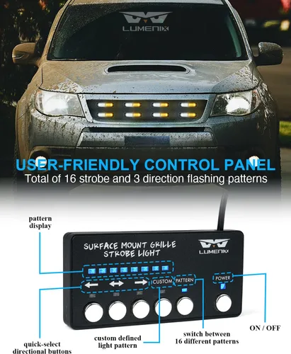 Vista 8 de LUMENIX Barra de luces estroboscópicas de techo con panel de control y 8 luces estroboscópicas intermitentes de montaje en superficie de rejilla