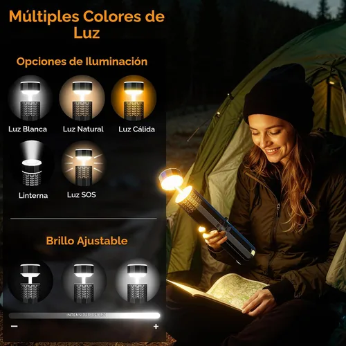 Vista 4 de Linterna de camping recargable de 21000mAh, luces de camping telescópicas, linterna de camping magnética plegable con soporte IPX6 impermeable, Negro
