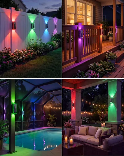 Vista 7 de vighep Paquete de 8 luces solares para valla al aire libre, luces de pared Negro
