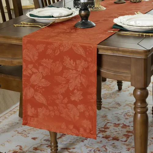 Vista 13 de Joyfol Day Caminos de Mesa Jacquard Verde de Navidad, Camino de Mesa Floral de Damasco Impermeable para Navidad, Vacaciones, Festival de Invierno