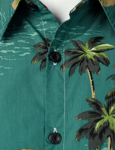 Vista 3 de JOGAL Camisa hawaiana Aloha de manga corta para hombre