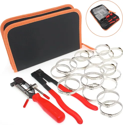 Vista 2 de Kit de 22 Piezas de Alicates Universales para Abrazaderas de Fuelle de Junta CV con Alicates para Banda de Fuelle CV, 20 Bandas de Crimpado, Oreja