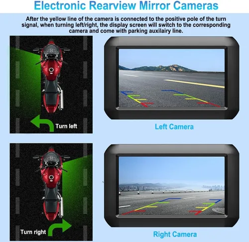 Vista 10 de VSYSTO Cámara WiFi para salpicadero de motocicleta, monitoreo de estacionamiento, GPS de 4 pulgadas, cámara de visión trasera de motocicleta