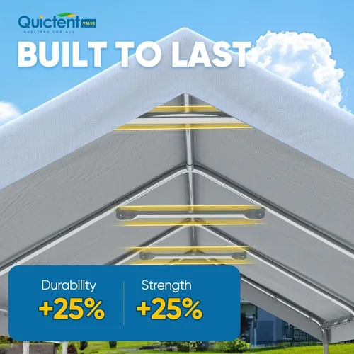 Vista 2 de Quictent Toldo de Cochera Resistente de 10x20 pies Carpa Galvanizada para Automóvil Refugio de Garaje al Aire Libre para Botes con Estructura
