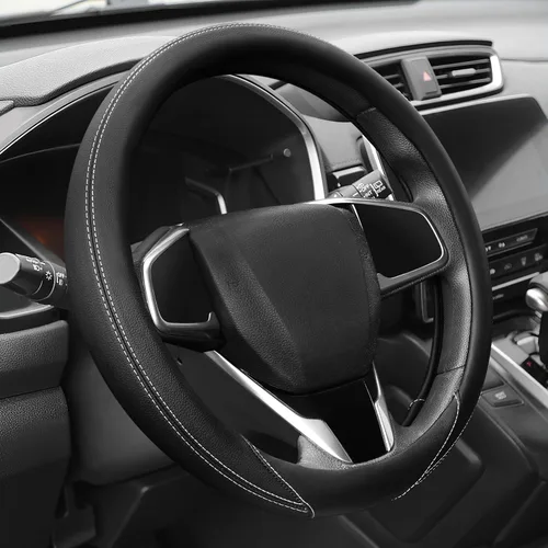 Vista 18 de Funda para volante de Auto Dynasty, protector de volante de auto de cuero de microfibra transpirable con patrón de agarre antideslizante, forro