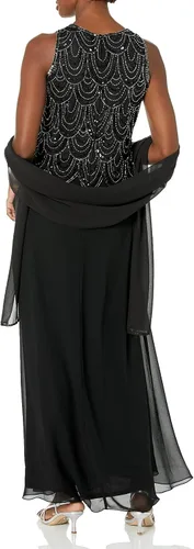 Vista 42 de J Kara Vestido largo sin mangas con cuentas y bufanda para mujer, talla grande