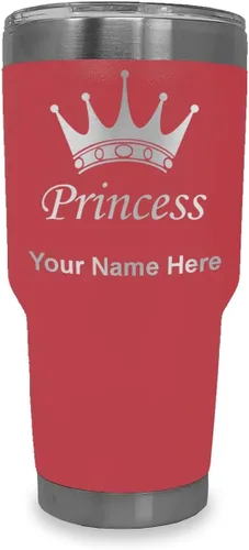 Vista 40 de LaserGram Vaso aislado al vacío de 20 onzas, corona de princesa, grabado personalizado incluido (negro)