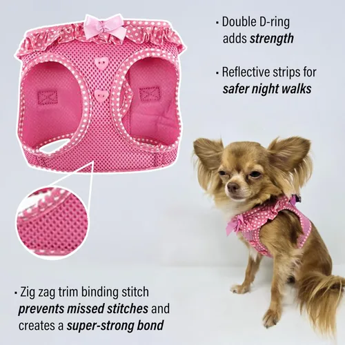 Vista 3 de DOGGIE DESIGN American River Arnés para perro sin estrangulamiento (XS, lunares rosados)